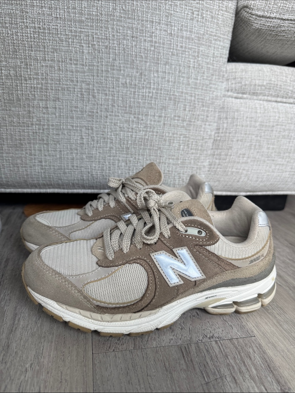 New Balance Beige and Cream 2002R Athletic Sneakers - Picture 3 of 7